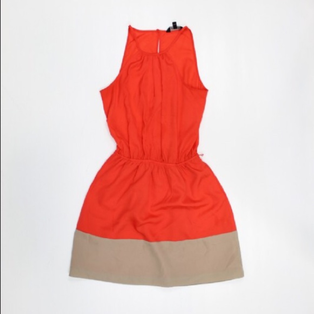 Express Key Hole Color Block Orange Coral Dress